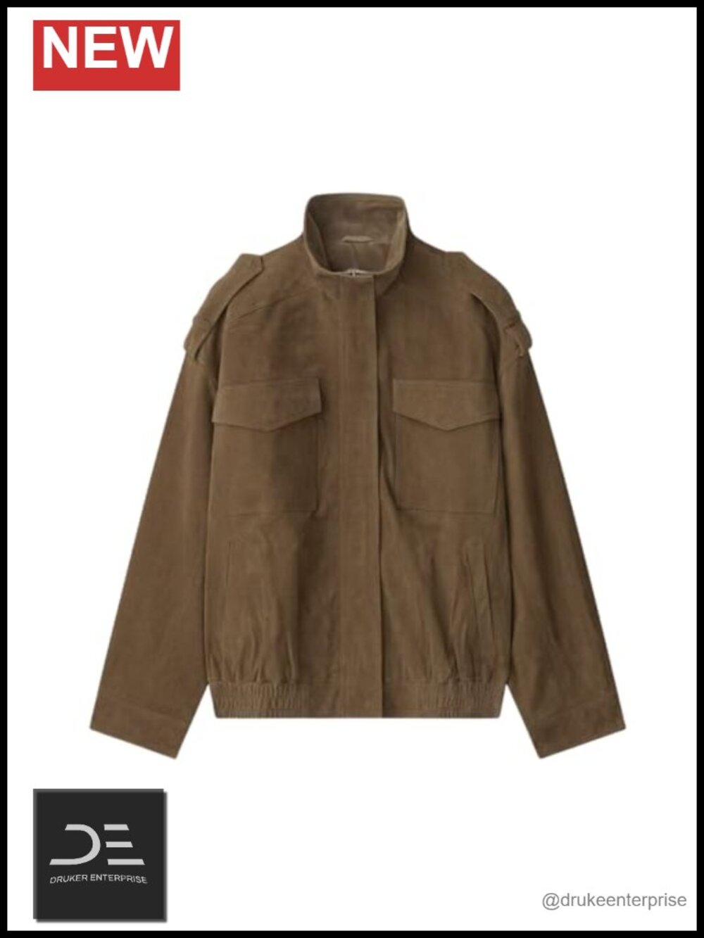Faux Suede Leather Jacket High Collar Zip Up Oversized Bomber Coat